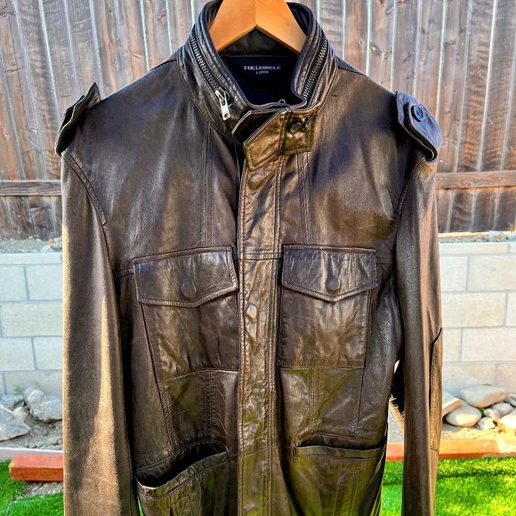 Full Circle Men's Brown Leather Jacket Size L - Picture 1 of 8